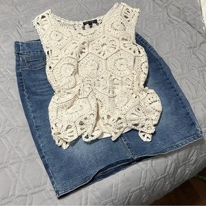 Sz M/L Charlie B Beige Crochet Knit Tank Top.